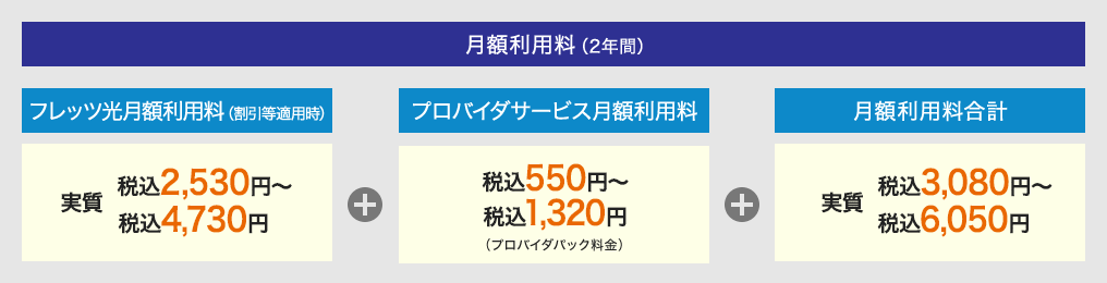 月額利用料（２年間）　実質3,080円～6,050円